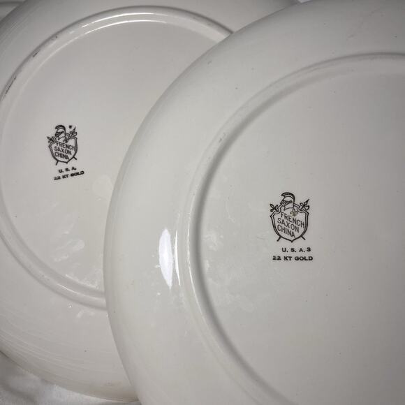 Vtg French Saxon China 22k Gold Thistle Plates Set Of 3 USA Floral Dinnerware - Picture 7 of 8